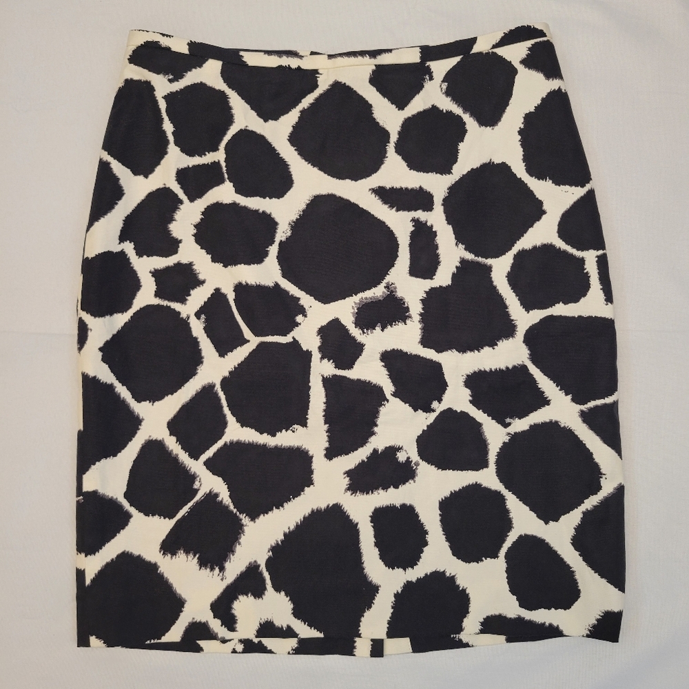 Ann Taylor Loft Cow Print Pencil Skirt Black Cream Knee Length 2P